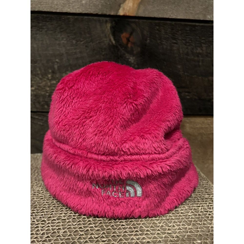 The North face Beanie Toque Youth Girls Size M Pink Knit Fleece 100% Polyester‎